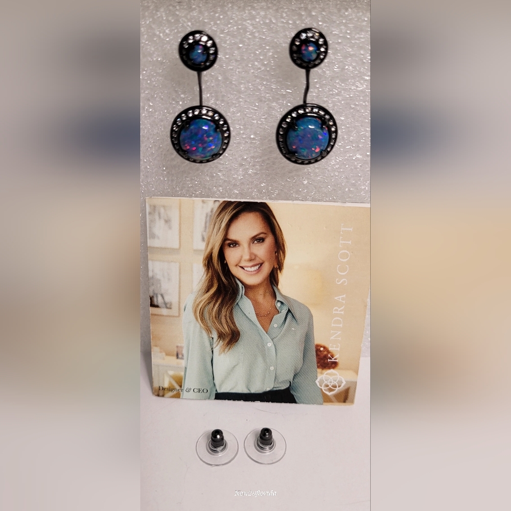 Kendra Scott Camilla Earrings Blue Kyocera Opal & Gunmetal